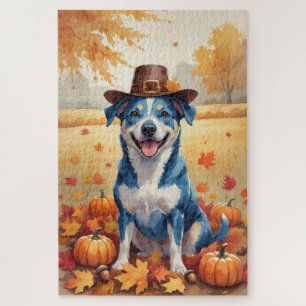 Blue Heeler in Herfstbladeren Thanksgiving Kunst Legpuzzel