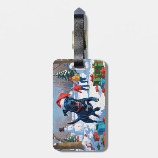 Blue Heeler Kerstfeest Sneeuwscène Bagagelabel (Achterkant verticaal)