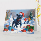 Blue Heeler Kerstfeest Sneeuwscène Kaart (Gele Bloem)