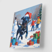 Blue Heeler Kerstfeest Sneeuwscène Vierkante Klok (Hoek)