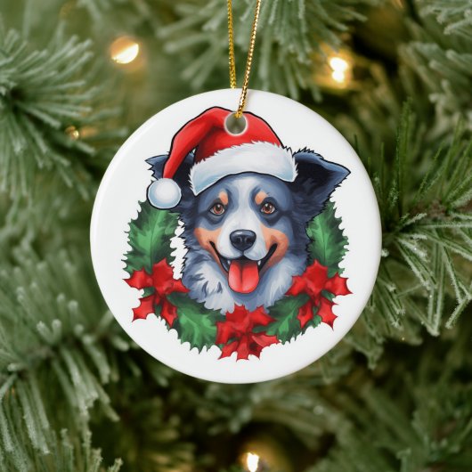 Blue Heeler Kerstkrans Keramisch Ornament (Boom)