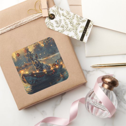 Blue Heeler kerstvakantie Vierkante Sticker (Geschenken)