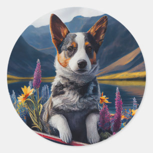 Blue Heeler op een peddel: een Schilderachtig avon Ronde Sticker