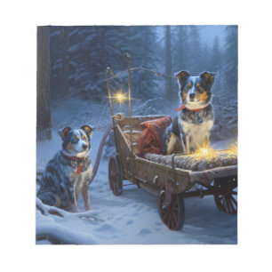 Blue Heeler Sneeuw Slede Kerst Decoratie Notitieblok
