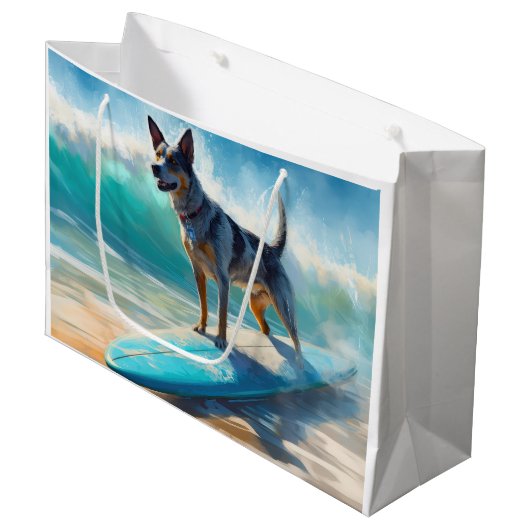 Blue Heeler strand surfen schilderij  Groot Cadeauzakje (Voorkant Gekanteld)