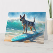 Blue Heeler strand surfen schilderij Kaart (Voorkant)