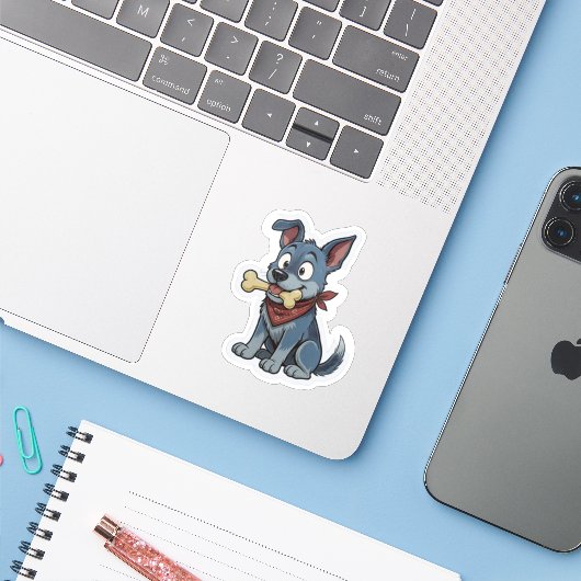 Blue Heeler with Bone Sticker (Laptop met iPhone)