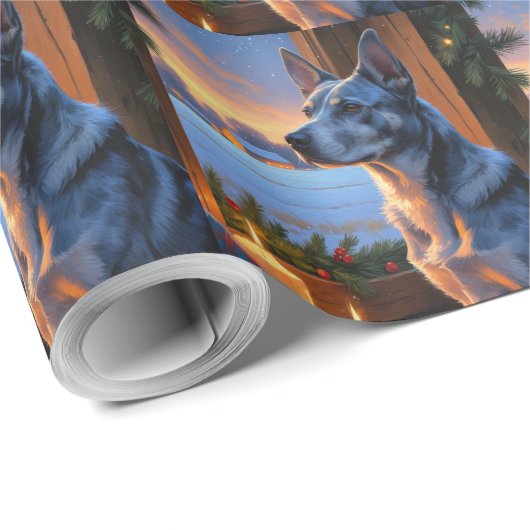 Blue Heeler With Christmas Lights Holiday Cadeaupapier (Rol Hoek)