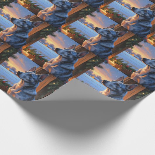 Blue Heeler With Christmas Lights Holiday Cadeaupapier (Hoek)