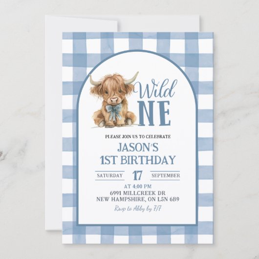 Blue Heifer Bull First Birthday Invitation (Devant)
