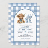 Blue Heifer Bull First Birthday Invitation (Devant / Derrière)