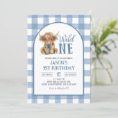 Blue Heifer Bull First Birthday Invitation Kaart (Staand voorkant)