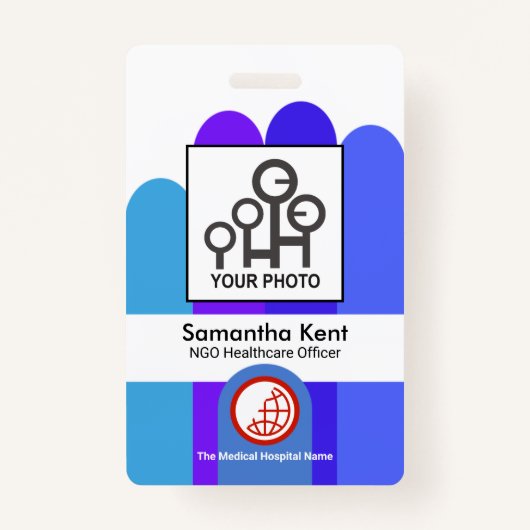 Blue Helpend Hand Staff Photo Template ID Badge (Voorkant)