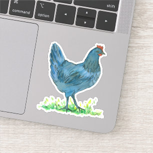 Blue Hen Chicken Waterverf Bird Vinyl Contour Sticker