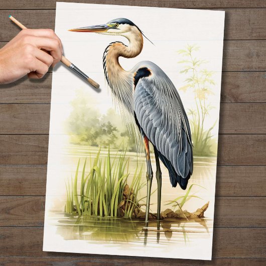 Blue Heron 1 Decoupage Papier