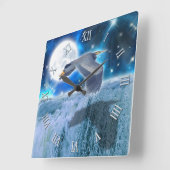 Blue Heron, Full Moon & Waterfall Fantasy Scene Vierkante Klok (Hoek)