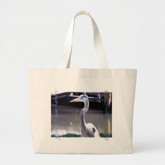 Blue Heron, Green Bag Large Canvas tas