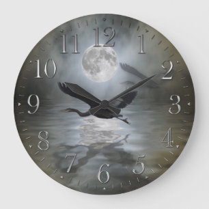 Blue Heron & Moon Wildlife Fantasy Wall Clock Grote Klok