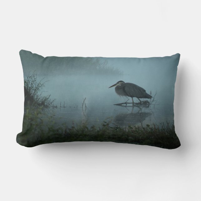 Blue Heron Morning Lumbar Style Pillow Kussen (Voorkant)