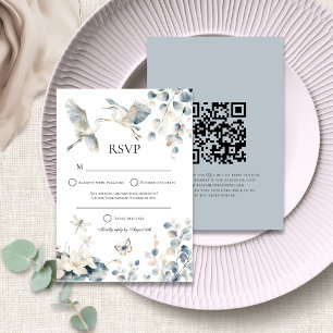 Blue Heron QR-code of Reageer op een bruiloft RSVP Kaartje