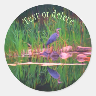 Blue Heron reflecteert Animal Art gepersonaliseerd Ronde Sticker