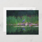 Blue Heron Reflections Animal Peinture Carte posta (Devant / Derrière)