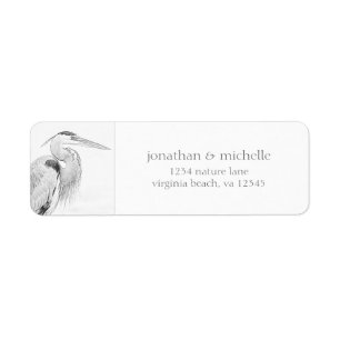 Blue Heron Water Bird Sketch Wedch Address Etiket