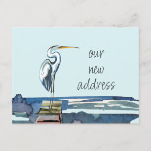 Blue Heron Waterfront Modern Script Nieuw Adres Aankondigingskaart