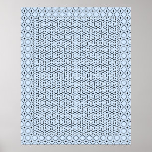 Blue Hexagon Maze Poster