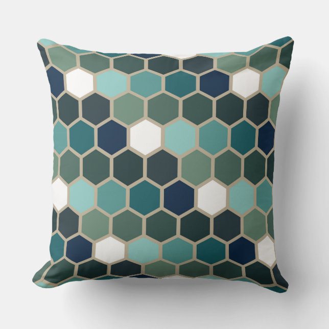 Blue Hexagon Mosaic Trendy Kussen (Voorkant)
