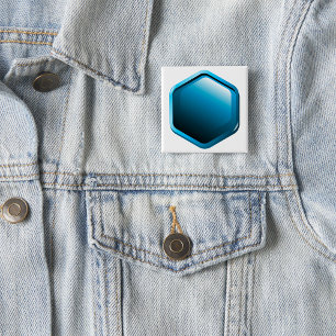 Blue Hexagon Vierkante Button 5,1 Cm