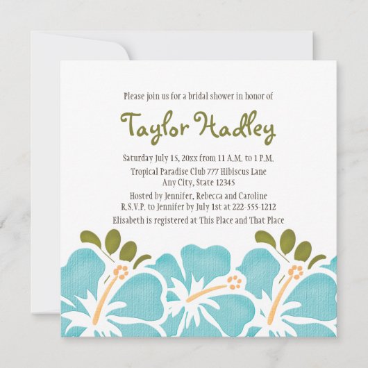 Blue Hibiscus Bridal Shower Invitations Kaart (Voorkant)