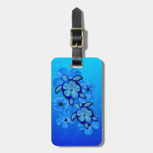 Blue Hibiscus en Honu Turtles Bagagelabel (Voorkant verticaal)