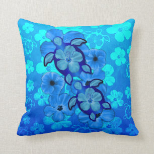 Blue Hibiscus en Honu Turtles Kussen