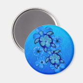 Blue Hibiscus en Honu Turtles Magneet (Voorkant / Achterkant)