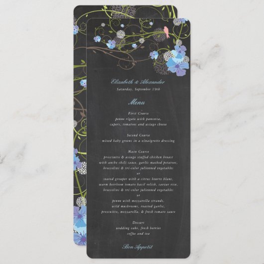 Blue Hibiscus & Swallows Floral Chalkboard Wedding Programma (Voorkant / Achterkant)