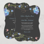 Blue Hibiscus Swirls & Swallows Floral Wedding Kaart (Voorkant / Achterkant)