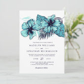 Blue Hibiscus Wedding Invitation Kaart (Staand voorkant)
