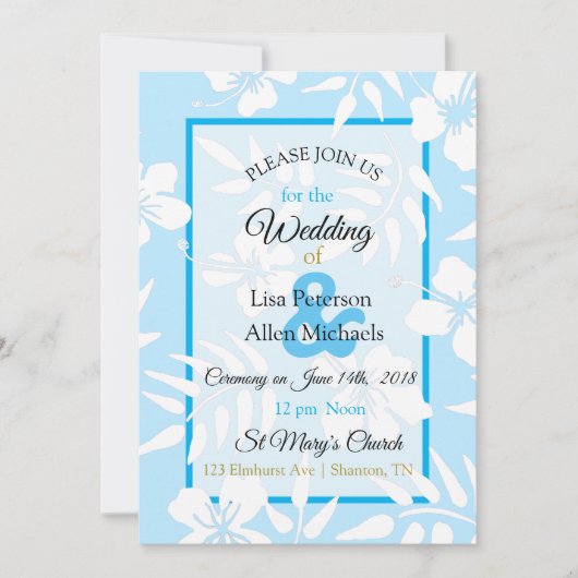 Blue Hibiscus Wedding Invitation Kaart (Voorkant)