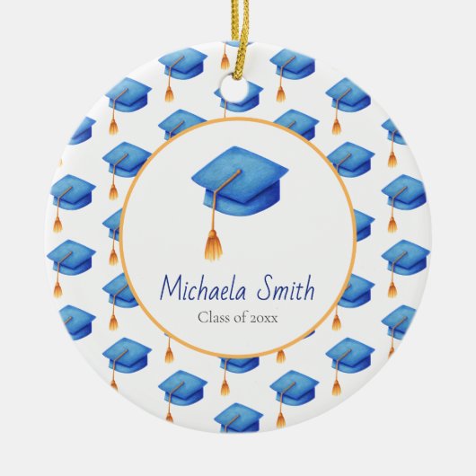 Blue High School Afstuderen Keepomwille Kerstmis Keramisch Ornament (Voorkant)