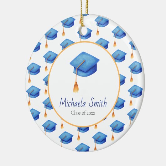 Blue High School Afstuderen Keepomwille Kerstmis Keramisch Ornament (Links)