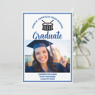 Blue High School Band Foto Afstuderen Aankondiging