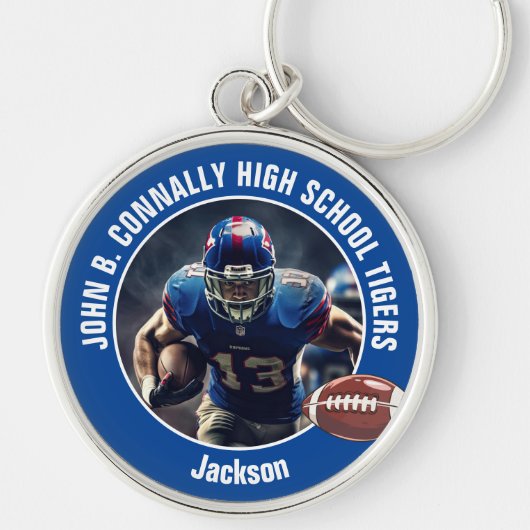 Blue High School Football Player Foto Sleutelhanger (Voorkant)