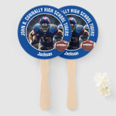 Blue High School Football Player Photo Parent Handwaaier (Voorkant en achterkant)