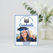 Blue High School Marching Band Afstuderen Foto Aankondigingskaart (Staand voorkant)