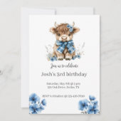 Blue Highland Cow Anniversaire Fête Invitation (Devant)