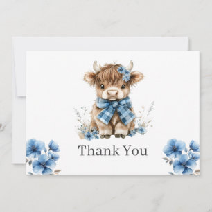 Blue Highland Cow Flat Carte de remerciements