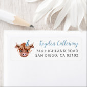 Blue Highland Koe Return Address Label (Insitu)