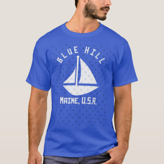 Blue Hill Maine Zeilboot Witte tekst Abstrac T-shirt