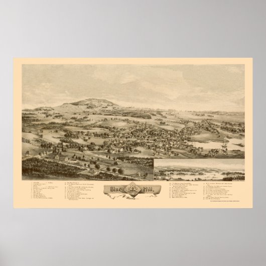 Blue Hill, ME Panoramic Map - 1896 Poster (Voorkant)